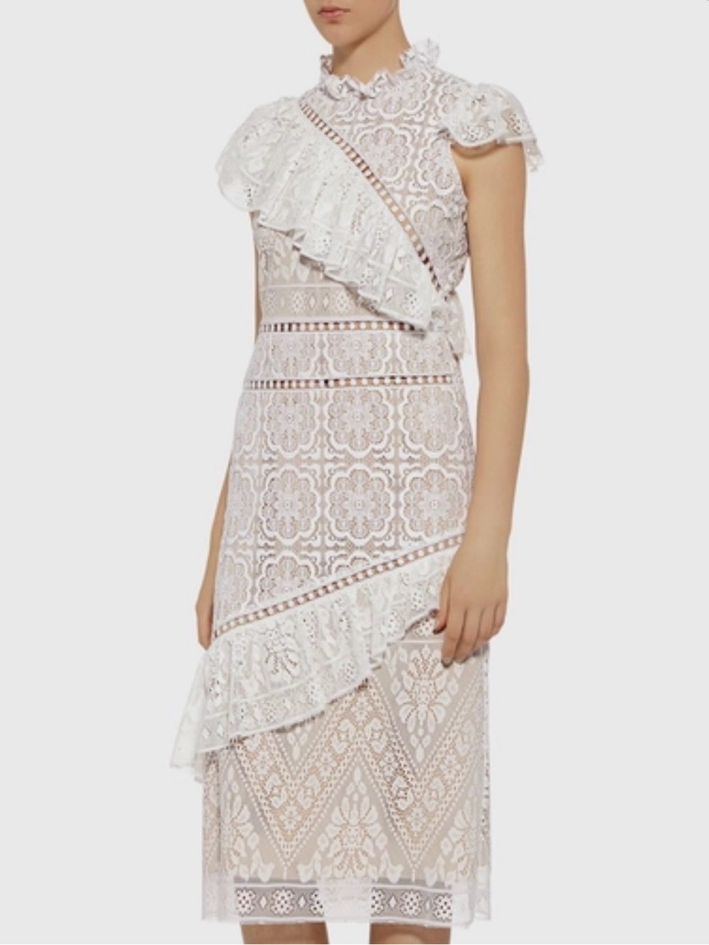 Sea Awry Lace Ruffle Midi Dress Size 2